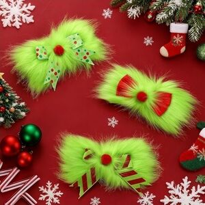 ⏳️NWT 3Pcs Green Christmas Hair Bows Clip
